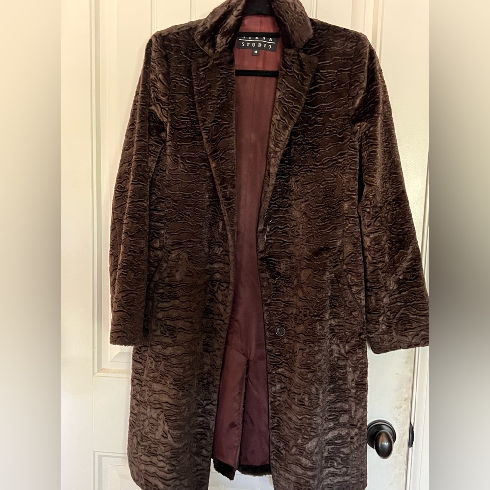 VTG dark brown mafia wife velvet coat midi fall winter coat size Medium size 10